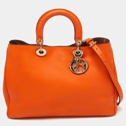 Pre Owned Dior Orange Leather Large Diorissimo Shopper Tote