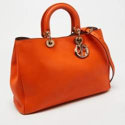 Pre Owned Dior Orange Leather Large Diorissimo Shopper Tote