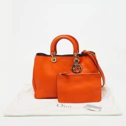 Pre Owned Dior Orange Leather Large Diorissimo Shopper Tote