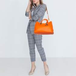 Pre Owned Dior Orange Leather Large Diorissimo Shopper Tote