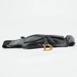 Dior Black Crinkled Leather Saddle Waist Belt Bag