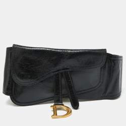 Dior Black Crinkled Leather Saddle Waist Belt Bag