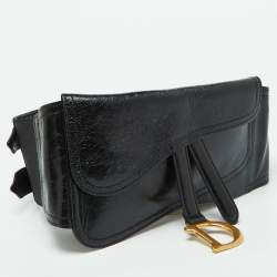 Dior Black Crinkled Leather Saddle Waist Belt Bag