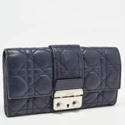 Pre Owned Dior Navy Blue Cannage Quilted Leather New Lock Wallet on Chain