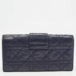 Pre Owned Dior Navy Blue Cannage Quilted Leather New Lock Wallet on Chain