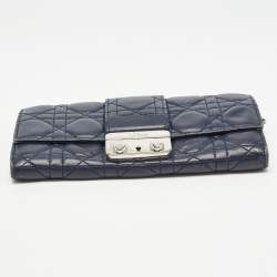 Pre Owned Dior Navy Blue Cannage Quilted Leather New Lock Wallet on Chain