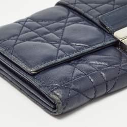 Pre Owned Dior Navy Blue Cannage Quilted Leather New Lock Wallet on Chain