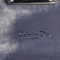 Pre Owned Dior Navy Blue Cannage Quilted Leather New Lock Wallet on Chain