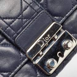 Pre Owned Dior Navy Blue Cannage Quilted Leather New Lock Wallet on Chain