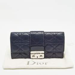 Pre Owned Dior Navy Blue Cannage Quilted Leather New Lock Wallet on Chain