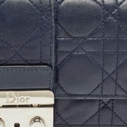 Pre Owned Dior Navy Blue Cannage Quilted Leather New Lock Wallet on Chain