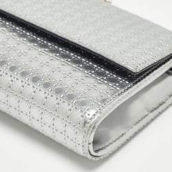 Pre Owned Dior Silver Microcannage Patent Leather Lady Dior Croisiere Wallet on Chain
