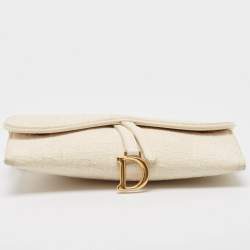 Pre Owned Dior Off White Oblique Canvas and Leather Saddle Wallet on Chain