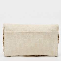 Pre Owned Dior Off White Oblique Canvas and Leather Saddle Wallet on Chain