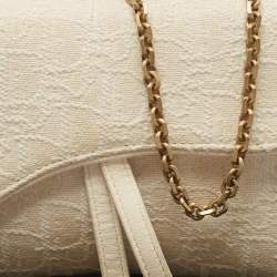 Pre Owned Dior Off White Oblique Canvas and Leather Saddle Wallet on Chain