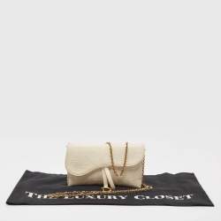 Pre Owned Dior Off White Oblique Canvas and Leather Saddle Wallet on Chain