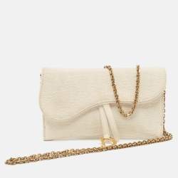 Pre Owned Dior Off White Oblique Canvas and Leather Saddle Wallet on Chain