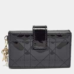 Pre Owned Dior Black Cannage Patent Leather Lady Dior 5 Gusset Card Holder