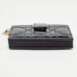 Pre Owned Dior Black Cannage Patent Leather Lady Dior 5 Gusset Card Holder