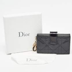 Pre Owned Dior Black Cannage Patent Leather Lady Dior 5 Gusset Card Holder