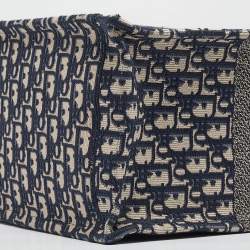 Pre Owned Dior Navy Blue Oblique Embroidered Canvas Large Book Tote