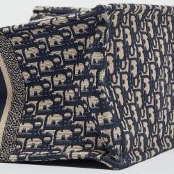 Pre Owned Dior Navy Blue Oblique Embroidered Canvas Large Book Tote