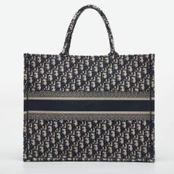 Pre Owned Dior Navy Blue Oblique Embroidered Canvas Large Book Tote