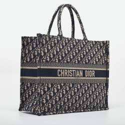 Pre Owned Dior Navy Blue Oblique Embroidered Canvas Large Book Tote