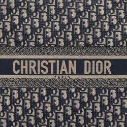 Pre Owned Dior Navy Blue Oblique Embroidered Canvas Large Book Tote