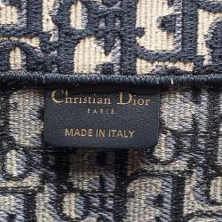 Pre Owned Dior Navy Blue Oblique Embroidered Canvas Large Book Tote