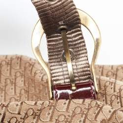 Pre Owned Dior Beige/Maroon Oblique Canvas,Suede and Patent Leather Tote