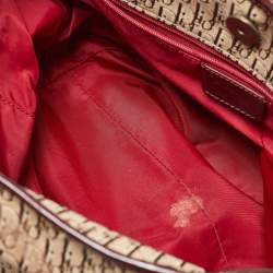 Pre Owned Dior Beige/Maroon Oblique Canvas,Suede and Patent Leather Tote