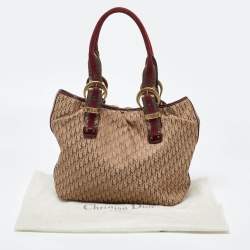Pre Owned Dior Beige/Maroon Oblique Canvas,Suede and Patent Leather Tote