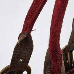 Pre Owned Dior Beige/Maroon Oblique Canvas,Suede and Patent Leather Tote