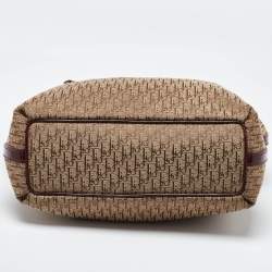 Pre Owned Dior Beige/Maroon Oblique Canvas,Suede and Patent Leather Tote