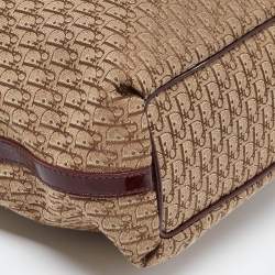 Pre Owned Dior Beige/Maroon Oblique Canvas,Suede and Patent Leather Tote