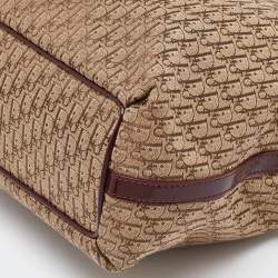 Pre Owned Dior Beige/Maroon Oblique Canvas,Suede and Patent Leather Tote