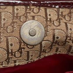 Pre Owned Dior Beige/Maroon Oblique Canvas,Suede and Patent Leather Tote