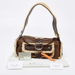 Pre Owned حقيبة كتف ديور فلايت سويدي وصوف بنية فاتحة