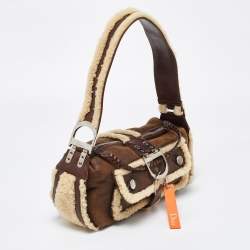 Pre Owned حقيبة كتف ديور فلايت سويدي وصوف بنية فاتحة