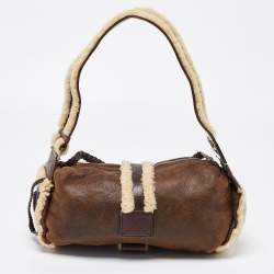 Pre Owned حقيبة كتف ديور فلايت سويدي وصوف بنية فاتحة