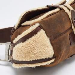 Pre Owned حقيبة كتف ديور فلايت سويدي وصوف بنية فاتحة