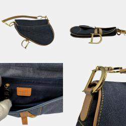 Dior Navy/Beige Denim Saddle Shoulder Bags