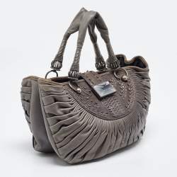Pre Owned Dior Grey Pleated Leather Plisse Tote