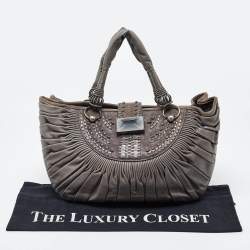 Pre Owned Dior Grey Pleated Leather Plisse Tote