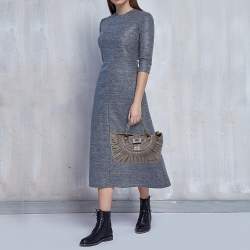 Pre Owned Dior Grey Pleated Leather Plisse Tote