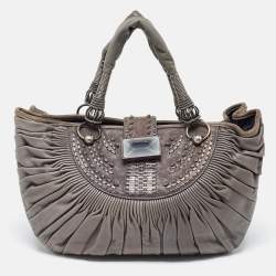 Pre Owned Dior Grey Pleated Leather Plisse Tote