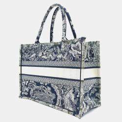 Christian Dior Ecru/Navy Embroidered Canvas Medium Book Tote Bag