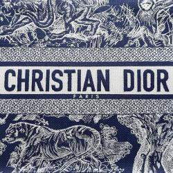 Christian Dior Ecru/Navy Embroidered Canvas Medium Book Tote Bag