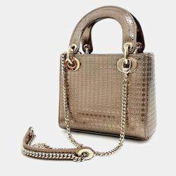 Pre Owned Christian Dior Gold Cannage Leather Lady dior Mini Top Handle Bag